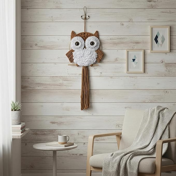 ACEDSGN Macrame Owl Wall Hanging Boho Hippy Decor, Handmade Tapestry Fiber Art Wall Decor for Nursery Bedroom Living Room, Sustainable Gift for Owl Lovers & Nature Fans
