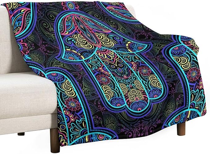 Boho Mandala Throw Blanket Colorful Hand Bohemian Blanket for Sofa Bed Couch Chair Or Dorm 70"x80"