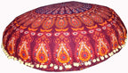 ICC 32" Indian Mandala Ottoman Throw Pouf Cover Seating Ottoman Cover Ethnic Cushions Bohemian Decor Fall Decor Pouf Case Decorative Footstool Round Floor Maroon