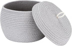 Sea Team Round Cotton Rope Storage Basket with Lid, Decorative Woven Storage Bin, Pot, Caddy, Organizer, Container for Snacks, Towels, Plants, 10 x 7.5 Inches (Small, Grey)