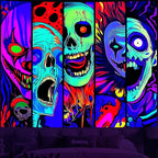 Atrippy Blacklight Halloween Horror Wall Decor Tapestry for Bedroom, UV Reactive Skull Skeleton Tapestries, Black Light Gothic Face Neon Aesthetic Wall Hanging for Dorm Living Room 36x48 Inches