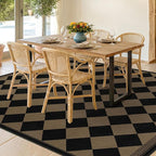 Easy Jute Checkerboard 8x10 Indoor Outdoor Area Rugs for Living Room Patio, Large Washable Non-Slip Checkered Outdoor Rug, Boho Diamond Geometric Pattern Black and Brown Bedroom Dining Room Carpet
