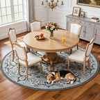 Lessymo 8FT Washable Round Area Rugs for Living Room, Non Slip Circle Rugs Low Pile Vintage Carpet for Bedroom, Dining Room, Nursery, Home Office, Grey Beige