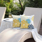 Yellow and Dark blue Floral Pillow Covers 18x18 Set of 2 Outdoor Waterproof Decorative Throw Pillows Summer Pillow covers Polyester Cushion Case Decor for Couch Patio Funiture Garden Porch 011B18