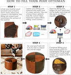 Thgonwid Unstuffed Faux Leather Pouf Cover, Handmade Footstool Ottoman Storage Solution, Floor Footrest Cushion - 16.5”Dx12”H, Brown & Coffee