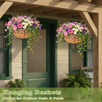 4 Pack 14 Inch Hanging Baskets for Plants Outdoor Metal Hanging Planter Hanging Flower Baskets with Coco Fiber Liners Chain Round Wire Plant Holder Hangings Flower Pots(Plaid)