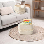 TeoKJ White Cotton Rope Baskets for Storage, Set of 3 Woven Clothes Basket for Organizing and Storage, Blanket Basket for Living Room Laundry Bathroom Shelves