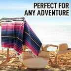 Hydration Nation Authentic Extra Large Mexican Blanket (70"x50") - Handwoven Yoga, Serape- Artisanal Falsa, Beach, Camping, Picnic, Outdoor - Twilight