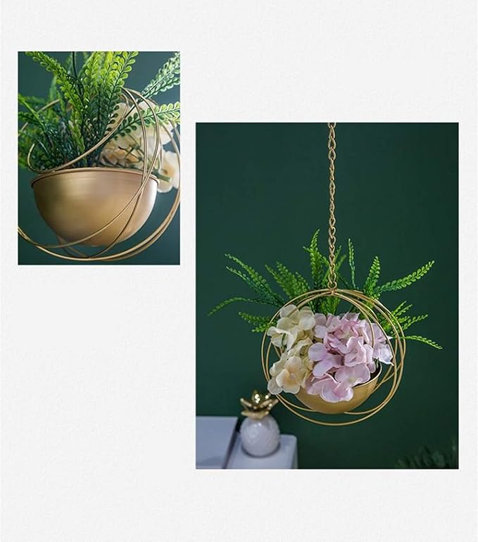 Boho Gold Metal Plant Hanger,Metal Geometric Hanging Planter, Modern Planter, Mid Century Air Plant Holder Stand, Minimalist Planter for Indoor Outdoor Home Wedding Decor