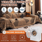 VClife Couch Cover Boho Style Sofa Cover for Dog, Modern Chenille Couch Cover for 3 Cushion Couch Sofa, Non Slip Brown Geometry Couch Protector with Tassel Sofa Slipcover Throw, 71"X134"