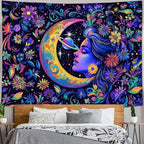 Accnicc Purple Sun and Moon Tapestry for Bedroom Hippie Boho Floral Flower Plant Wall Tapestry Aesthetic Celestial Star Large Tapestries Wall Hanging for Living Room Dorm 80 x 60 Inch