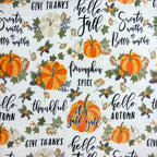 Fall Throw Blanket: Colorful Autumn Harvest Time Saying and Pumpkin Print on Soft White Velvet Fleece for Sofa Bed Couch Chair or Dorm