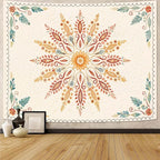Accnicc Boho Floral Mandala Tapestry for Bedroom Bohemian Flower Wall Tapestry Aesthetic Small Watercolor Yellow Beige Hippie Indian Tapestries Wall Hanging for Living Room Dorm Decor 48 x 32 Inch