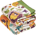 Boho Throw Blanket - 90"x90" 100% Cotton Ultra Soft Lightweight Blanket, 4-Layer Breathable Muslin Spring Blankets for Bed Couch, Reversible Green Floral Bird Printed Bohemian Cotton Quilt