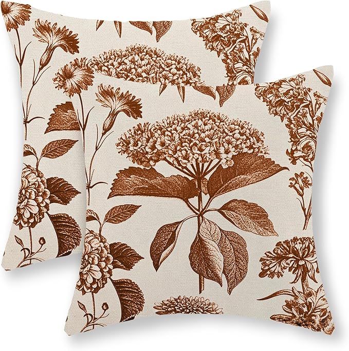 Orange Pillow Covers 20x20 Set of 2 Vintage Boho Floral Hydrangea Herbs Botanical Fall Throw Pillows Fall Outdoor Decoration Pillowcase Linen Farmhouse Cushion Case Decorative for Couch Sofa