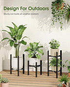 3 Pack Plant Stand Indoor Adjustable, Metal Modern Indoor Plant Stand, Heavy Duty Single Plant Stands Outdoor Corner, Stable Plant Holder Indoor Stand, Fits 8 to 12 Inches Pots, Black