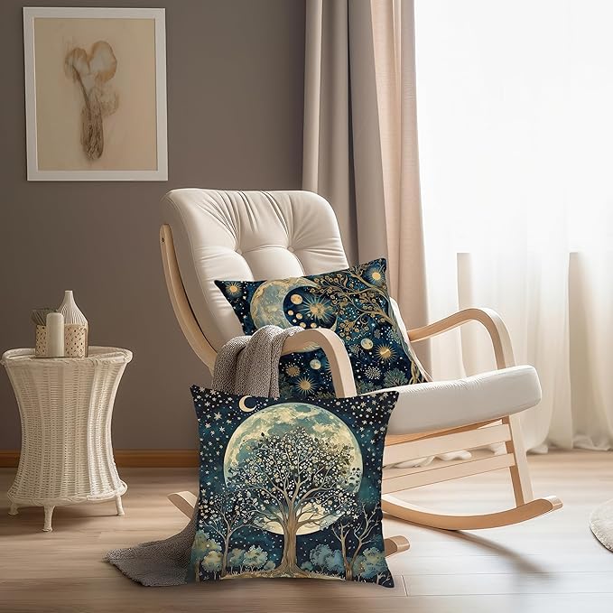 Vintage Dark William Morris Night Moon Forest Decor Pillow Covers 18x18 Set of 2,Black Forest Decor,Dark Dcademia Floral Decorative Throw Pillow Covers for Home Bedroom Living Room
