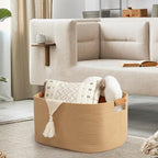 danpinera 108 L Blanket Basket for Living Room, Toy Basket With Leather Handle, Large Storage Bins for Toys, Pillows, Clothes, Rectangle Large Cotton Rope Basket, 25’’*16’’*16’’ Jute
