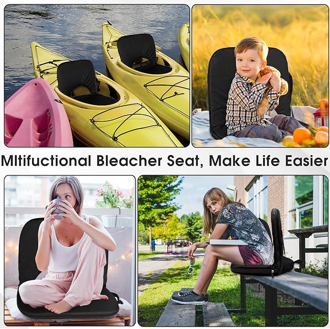 Stadium Seats Cushion for Bleachers with Strong Back Support, Folding Bleacher Seat with 20In Wide Cushion, 4LBS Lightweight, 6 Reclining Positions, Multifunctional Floor Chair for Indoor or Outdoor