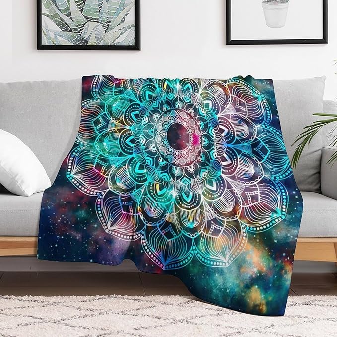 Colorful Mandala Throw Blanket Bohemian Boho Galaxy Blanket for Sofa Bed Couch Chair Or Dorm 40"x50"