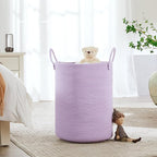 60L Large Purple Hamper Laundry Basket for Nursery Kids Tall Lavender Blanket Basket for Girls Cotton Rope Lilac Clothes Hamper in Bedroom 15Dx20H inches