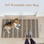 LIVEBOX Easy Jute Indoor Outdoor Rug 3x5 Front Porch, Black Striped Washable Outdoor Rugs for Entryway Living Room, Non Slip Rug Geometric Carpet Door Mat for Entry Front Door, Patio, Kitchen, Bedroom