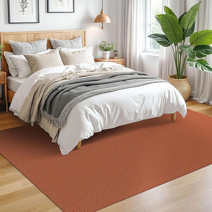 EARTHALL Woven Area Rugs 5x7 Ft Washable Living Room Rugs Non Slip Rubber Backed Dining Room Rug Braided Bedroom Rugs Indoor Floor Carpet for Living Room, Bedroom, Dining Room, Rustic Orange/Tan