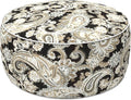 LVTXIII Indoor/Outdoor Inflatable Ottoman with Handle D21 x H9 Inch, Weather-Resistant Round Footstool Pouf for Patio Camping Living Room, Portable Footrest Extra Seating, Paisley Black