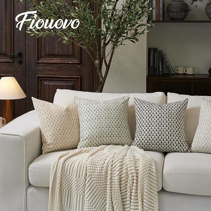 Floral Pillow Covers 24x24 Pillow Cover Block Print Couch Pillows for Living Room Decorative Neutral Accent Throw Pillow Covers, 1PC, Charcoal Black