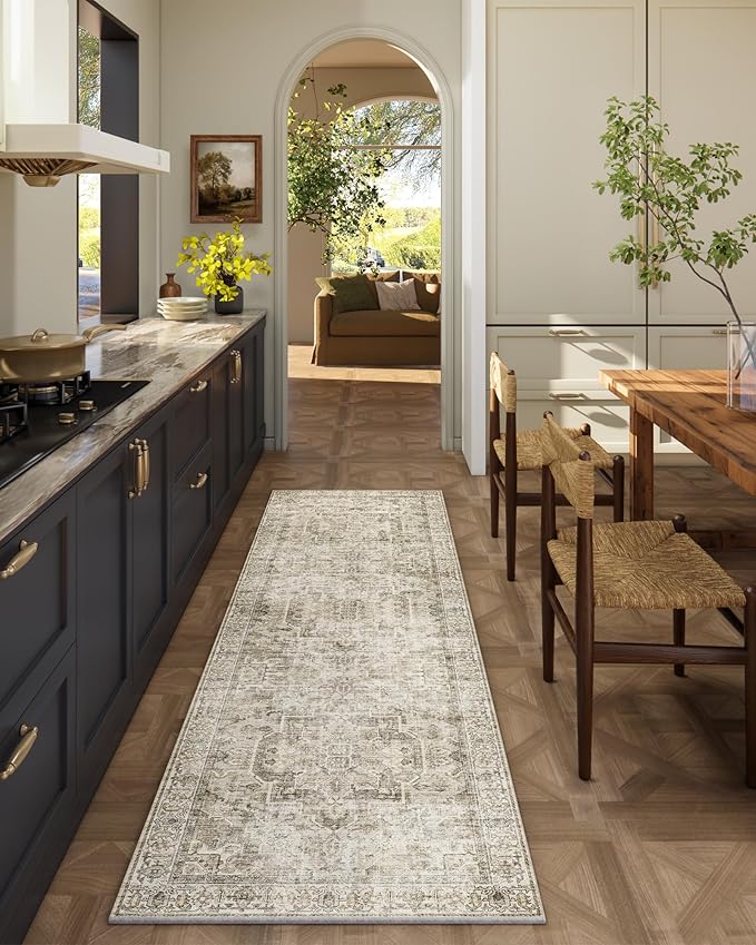 Machine Washable Kitchen Runner Rugs: 2'x6' Hallway Rug Non Slip Low Pile Stain Resistant Soft Carpet Runners for Hallways Indoor Entryway Kitchen Laundry Room Bedroom Farmhouse