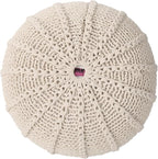 Round Pouf Ottoman, 18" Bordeaux Knitted Cotton Woven Round Pouf, Handmade Woven Bean Bag for Living Room, Floor Bag for Bedrooms, Home, Offices, Sofa Footrest (Beige)