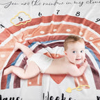 Tegeme Boho Rainbow Monthly Milestone Blanket Rainbow Newborn Boy Girl Unisex Milestone Blanket Muted Baby Monthly Picture Infant Growth Photography Background Nursery Photo Prop 40 x 50 Inch