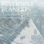 jinchan Boho 100% Cotton Muslin Twin Size 60x80 Inches Blanket Lightweight 4-Layer Quilted Soft Blue and White Floral Throw Blanket Green Accents Reversible Comfy Flower Summer Couch Bedroom Decor