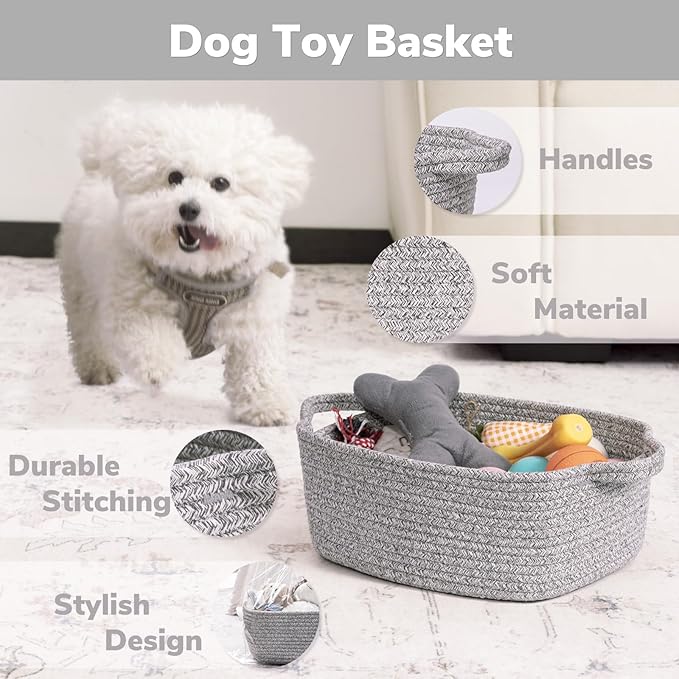 CHICVITA Decorative Gift Basket, Easter Basket for Kids, Woven Rope Storage Baskets with Handles, Nursery Baby Shower Toy Organizer, Grey, 13 x 9.8 x 5 inches