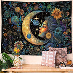 Accnicc Sun and Moon Tapestry for Bedroom Hippie Boho Floral Flower Plant Wall Tapestry Aesthetic Vintage Galaxy Celestial Star Spiritual Large Tapestries Wall Hanging for Living Room Dorm 48 x 36 Inch