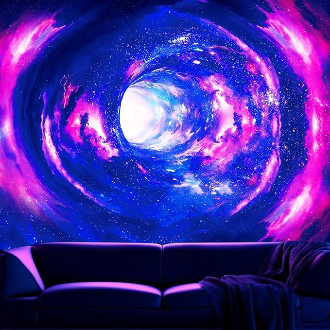 Atrippy Blacklight Galaxy 3D Tapestry for Bedroom, Glow in the Dark Space Room Decor Wall Hanging, UV Reactive Vortex Tapestries Backdrop Posters for Living Gamer Room Dorm Office 51x60 Inches
