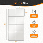 Delma Home Gym Mirrors, 12'' x 12'' Glass Mirror Tiles (8 PCS), Square Large Wall Mirror for Home Gym, Bedroom, Door,Bathroom, Frameless Mirror Sets