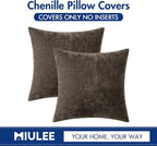 MIULEE Pack of 2 Brown Decorative Pillow Covers 18x18 Inch Soft Chenille Couch Throw Pillows Farmhouse Cushion Covers for Home Decor Sofa Bedroom Living Room