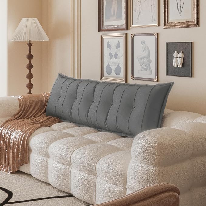 Johnear Headboard Pillow Large Reading Pillows for Sitting in Bed Adult Daybed Cushion Backrest Bolster Pillow Support Positioning Sofa Rest （Gray, 54 x 3 x 20 inches）