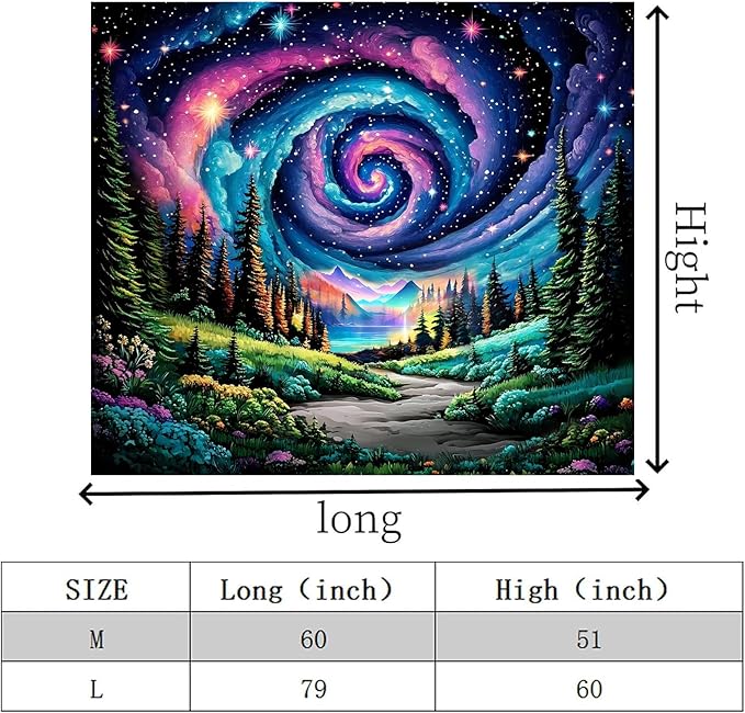 Apdidl Space Galaxy Forest Tapestry for Bedroom, Green Nature Landscape Colorful Night Starry Sky Stars Wall Tapestry, Mysterious Nebula Mountain Wall Hanging Backdrop Decor for Living Room 60" X 79"