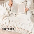 RECYCO Throw Blanket Soft Cozy Chenille Throw Blanket with Fringe Tassel for Couch Sofa Chair Bed Living Room Gift (Ivory White, 50" x 60")
