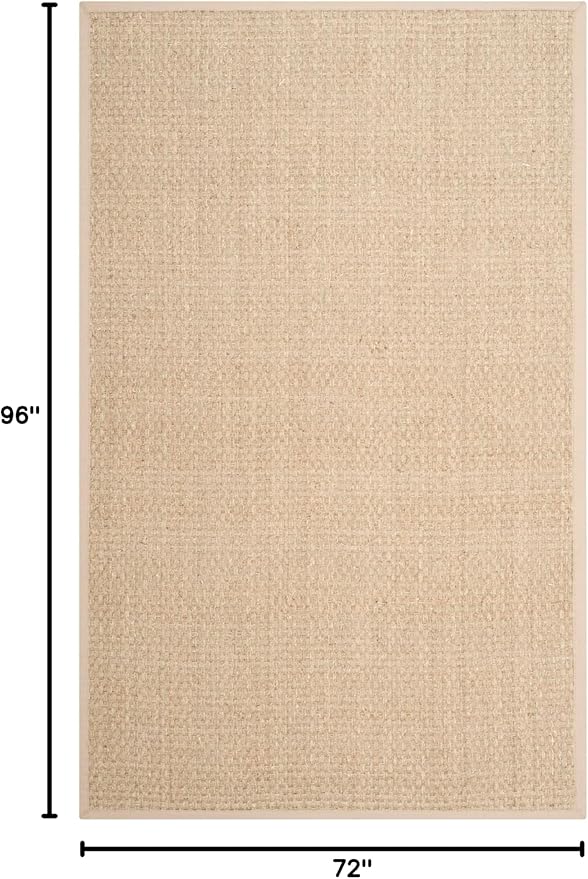 Safavieh Area Rug 6x8 - Natural Fiber Collection - Natural & Beige, Seagrass, Basketweave Pattern with Border (NF114A)