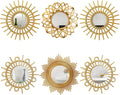 Namalu 6 Pcs Sunburst Mirror for Wall Decor, Small Circle Sun Espejos Decorative Mirror Hanging for Art Entryway Home Decor Bathroom Bedroom Living Room(Elegant,Gold)