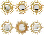 Namalu 6 Pcs Sunburst Mirror for Wall Decor, Small Circle Sun Espejos Decorative Mirror Hanging for Art Entryway Home Decor Bathroom Bedroom Living Room(Elegant,Gold)
