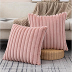 ZLINA Set of 2 Baby Pink Faux Fur Decorative Throw Pillow Covers Fluffy Striped Pillowcase Cushion Covers 26 x 26 Inch Decor Sofa Couch Bedroom