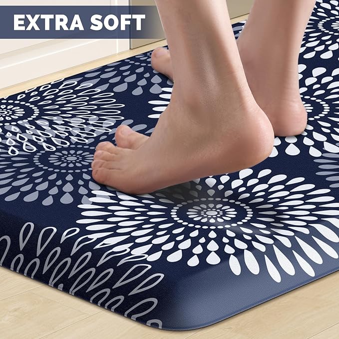 LuxStep Kitchen Mat Waterproof Kitchen Rugs for Floor Cushioned Anti-Fatigue Mat Non-Slip Standing Desk Mat Comfort Floor Mats for House Sink Office 17.3" x 39" Blue