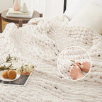 L'AGRATY Chunky Knit Blanket Throw,Soft Chenille Yarn Throw Blanket 50x60，Handmade Cable Knit Crochet Blanket,Large Knit Blankets Chunky Yarn,Rope Knot Throw Blanket for Couch Sofa Bed Home Decor