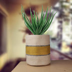 Sturdy Jute Planter - Modern Woven Basket for 8" Pot Indoor Planters, 10" x 10" Storage Organizer, Rustic Home Decor, Earth-Friendly Planter (10x10 Inches, Bleach, Yellow Stripe)
