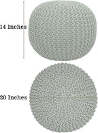 COTTON CRAFT Round Pouf Ottoman - Knitted Cotton Braid Cord Cable Dori Floor Pouf Foot Stool Accent Furniture Chair Seat Bean Bag - Living Room Bedroom Kids Room Nursery Dorm - 20 x 14- Ash Grey
