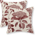 Burgundy Red Pillow Covers 18x18 Set of 2 Vintage Boho Floral Hydrangea Herbs Botanical Throw Pillows Outdoor Flower Decoration Pillowcase Linen Farmhouse Cushion Case Decor for Couch Sofa